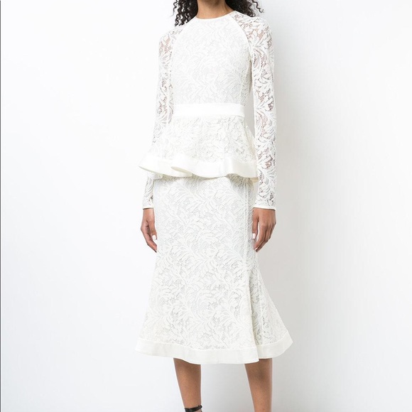 chinese dress ladies White Nomad Lace Dress With Sculpted Peplum